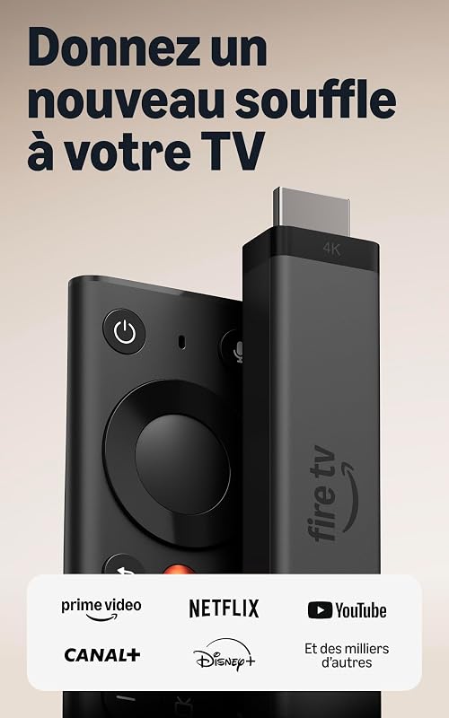 Fire TV Stick 4K (nouvelle génération), streaming 4K simple, nouvelle télécommande Fire TV, toutes vos applications au même endroit, TV en direct et gratuite, recherche plus rapide avec Alexa+
