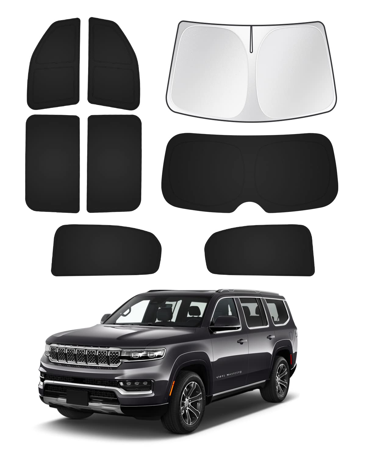 Photo 1 of Canvcle Windshield Sun Shade for 2022-2025 2026 Jeep Grand Wagoneer (Not for Jeep Wagoneer) Accessories Sunshade Side Rear Window Shade Cover Sun Visor Privacy Protection Keep Vehicle Cool Black 8PCS