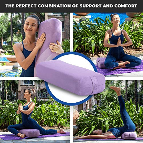 Premium Yoga Bolster with Guide Poster Comfy EcoSuede Cover