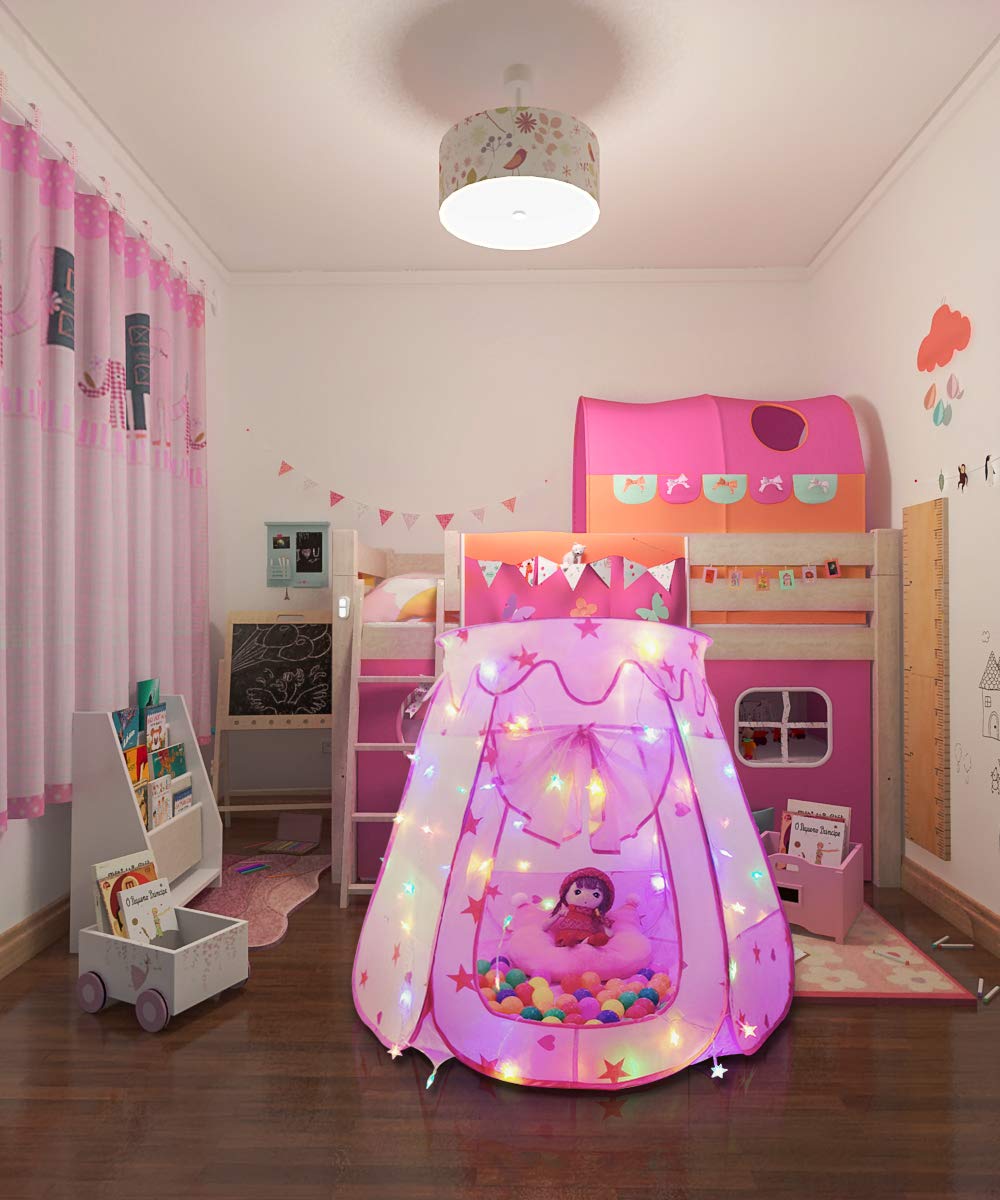 TTLOJ Gift for Christmas Baby Kids Play Tents with Star Lights for Girls Boys, Princess Castle Toy Tent, Playhouse for Toddler Play House, Teepee Tent Indoor Outdoor Ball Pit (Balls not Included