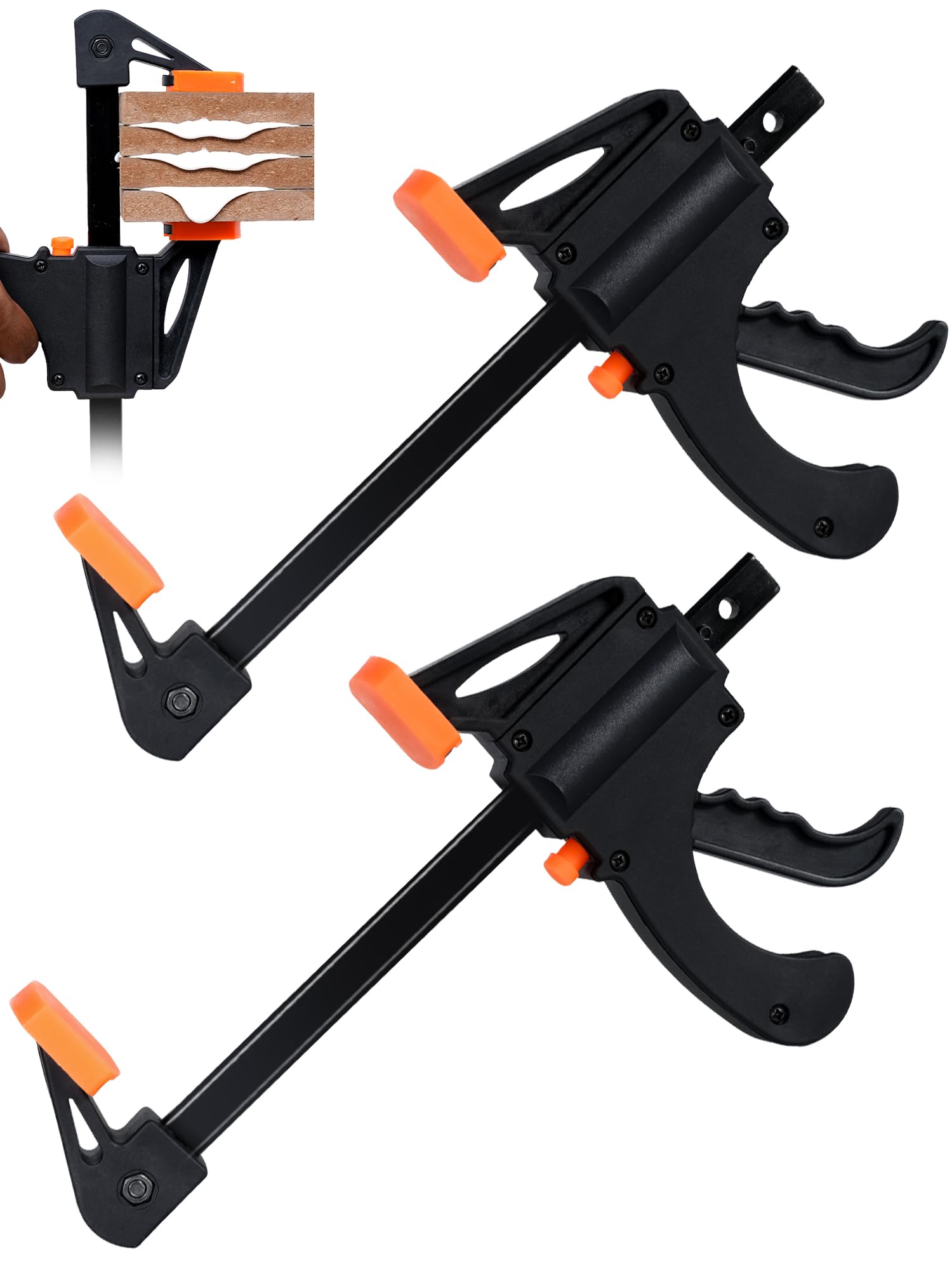 Woodwork Clamps 6 Inch 2 Pack - Quick Grip Ratchet Bar Clamp Spreader With Quick Release Clips, F Clamps Adjustable Woodworking Tools for Carpenters, DIY, Handmade Crafts