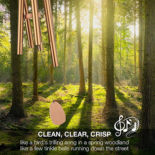 Garden Wind Chimes, Cozzine Musical WindChime Sweet Sound For Outdoor Indoor Relax Meditation, Percussion Instrument Aluminum Tubes Wood Medium Large Wind Chime, Copper Color (31.5 inch) - Thumbnail 2