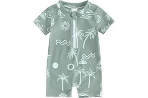 Hnyenmcko Infant Baby Boy Girls Rash Guard Swimsuit Short Sleeve Zipper Bathing Suit Toddler One Piece Swimwear Sunsuit