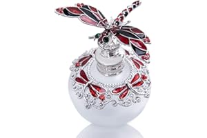 YU FENG Dragonfly Decorative Glass Perfume Bottle Jeweled Enameled Fancy Crystal Perfume Holder Scent Bottles Empty Refillable(Red,40ml)