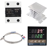 Digital PID Temperature Controller REX-C100 PID Thermostat Temperature Controller Digital REX C100 with 40DA SSR Relay K Thermocouple Probe RKC and Silver Heat Sink