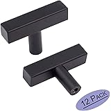 goldenwarm 12 Pack Cabinet Knobs Black T Knobs Modern Drawer Handles Single Hole Square Pulls and Knobs for Dresser Cabinet Door 2in(50mm) Overall Length