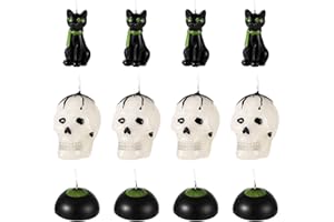12pcs Halloween Candles, Skull Candle Spooky Eyeball Black Cat Shaped Candles Wax Gothic Skeleton Candles Halloween Mini Cand