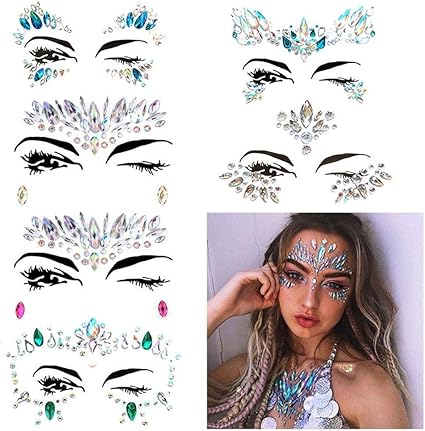 Outils De Beaute 6pcs Strass Visage Bijoux Autocollant Femmes Sirene Festival Visage Bijoux Visage Strass Paillettes Autocollants Visage Gemmes Amazon Fr Cuisine Maison