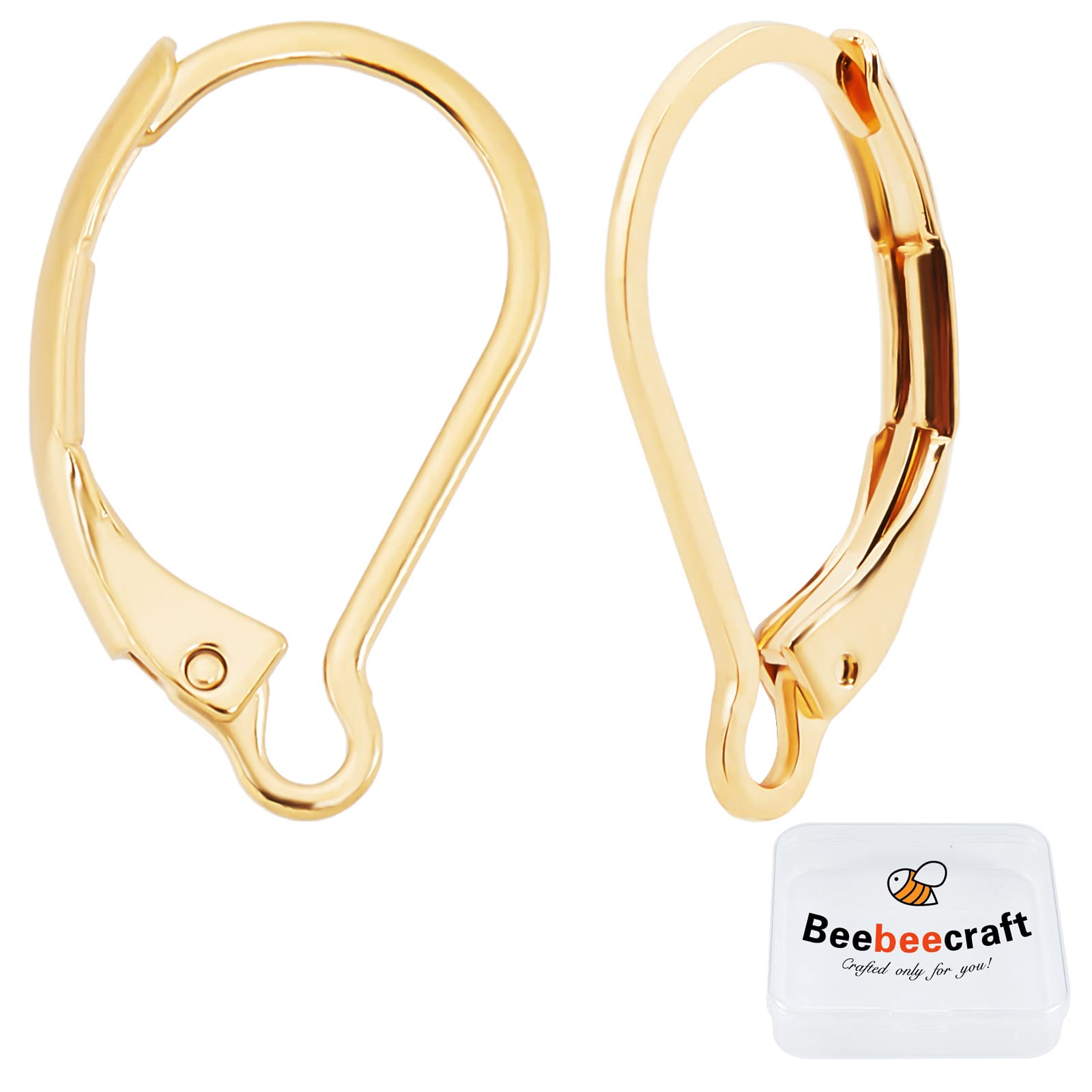 Beebeecraft 1 Box 50Pcs Leverback Earring Findings 24K Gold Plated French Earring Hooks 16X10mm Ear Wire Clip Earring Connector for Jewellery Making — image 1