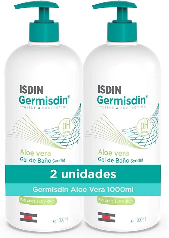 Isdin germisdin aloe vera higiene corporal uso diário syndet gel de banho com aloe vera recomendado para pele seca ou com coceira, 1 l (pack de 2)