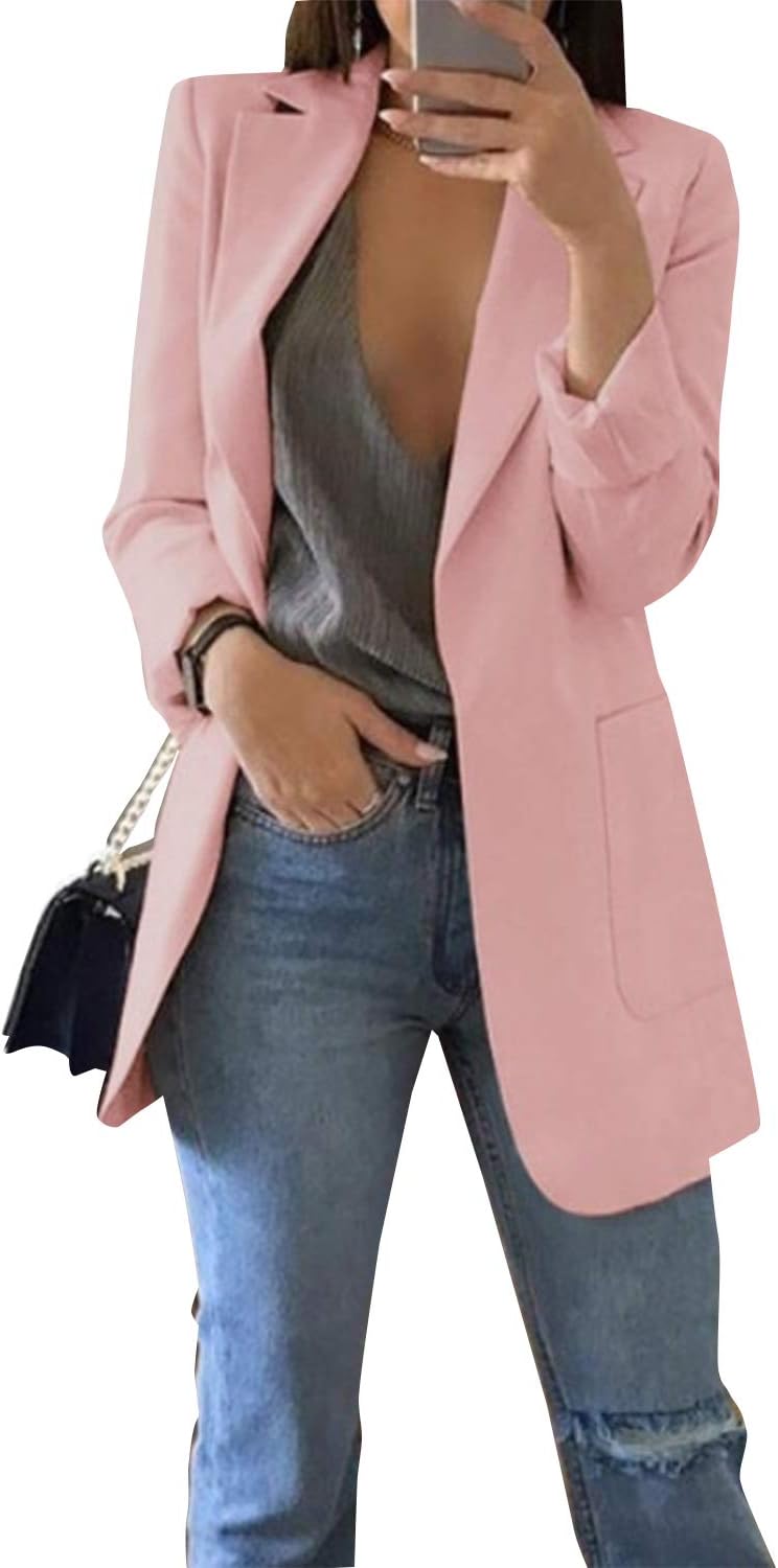 Womens Blazers Spring Autumn Casual Front Open Pockets Wear to Work