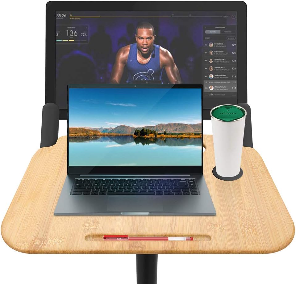 Wood Organizer Table Panel for Peloton Bike, Peloton Accessories with Cup Mat and Phone Holder(Light Yellow)