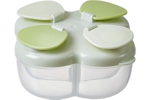 ZRHR Formula Dispenser No-Spill with Four Compartment, Infant Milk Powder Dispenser Portable On The Go, Kids Snack Formula Containers for Travel Hold Outdoor, Green