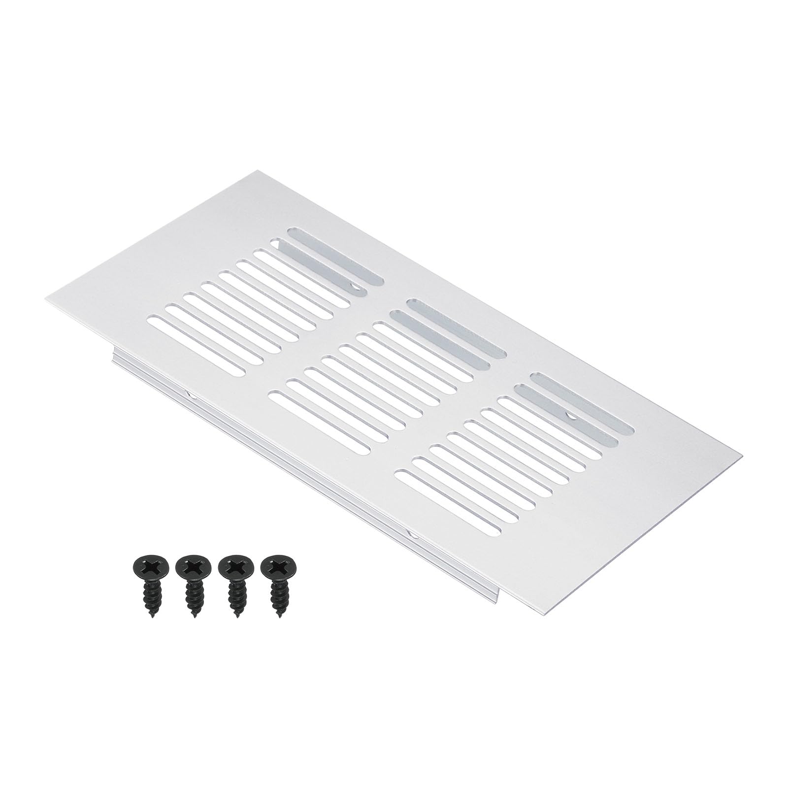 PATIKIL 6 x 3 Inch Door Air Vent Cover, Aluminum Grille Ventilation Cover Louvered with Mounting Screws for Cabinet Wardrobe Door, Silver Tone