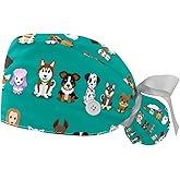 Anna Cowper Women's 2 Pack Cartoon Dogs Nurse Hat, Unisex Tie Back Surgical Hat With Ponytail Pouch, Long Hair
