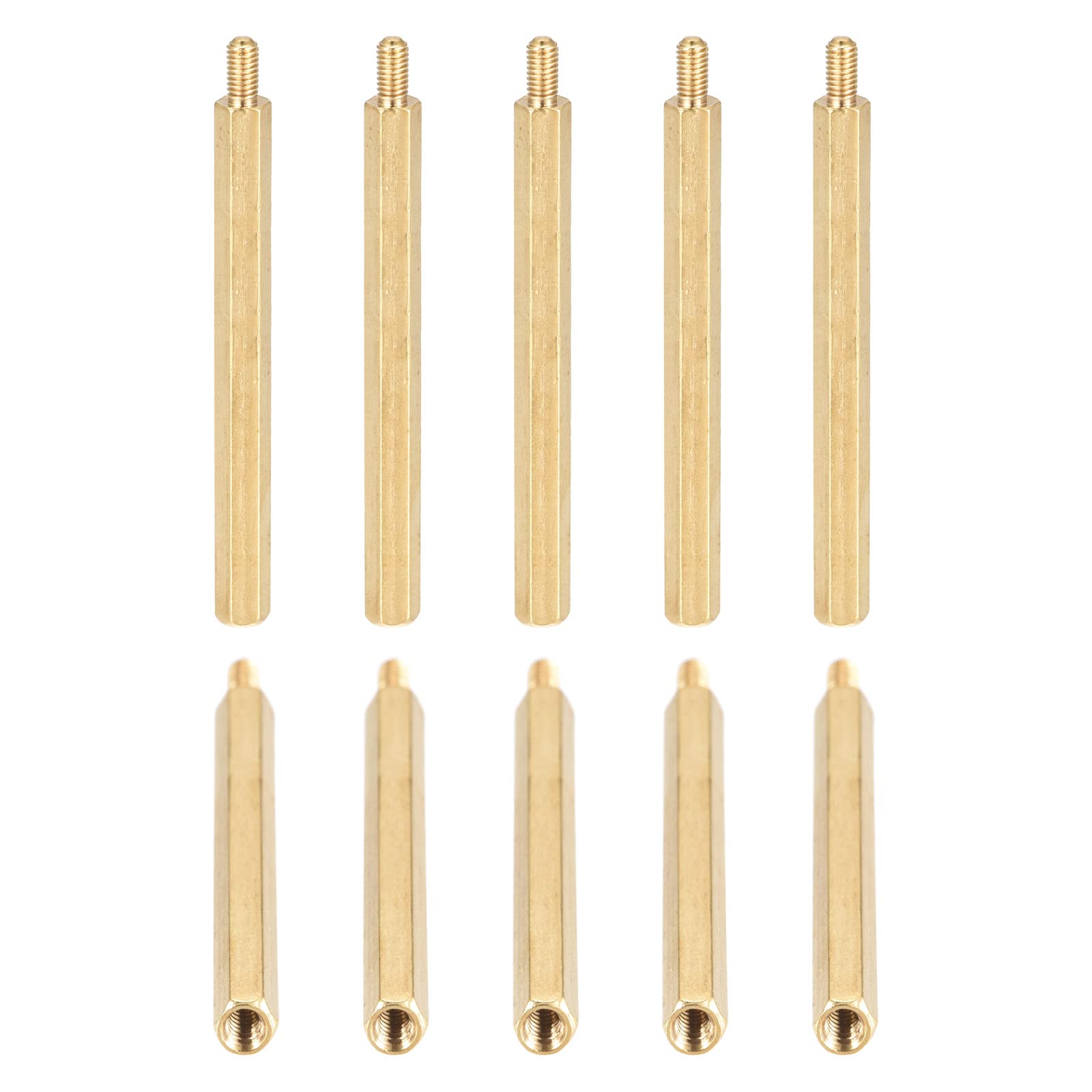 DTGN M3x50x6mm(DxHLxML) - Brass Hex Standoff -10Pack- Good for Electronic Machine - Male to Female Spacer Screw Nuts