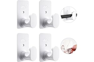 ZNONOX No Drill Curtain Rod Brackets Upgrade 3M Adhesive No Drilling Curtain Rod Holders Renter Friendly Curtain Rod Hooks Nail Free Suitable for Poles 5/8 Inch (4Pcs White)