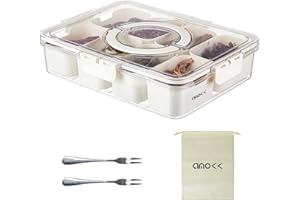 amokk Divided Serving Tray with Lid and Handle Snackle Box Charcuterie Container Portable Snack Platters Organizer for Candy, Fruits, Nuts, Snacks, for Party, Entertaining, Picnic (8 Compartments)
