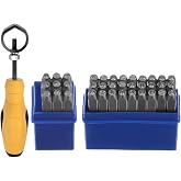 HARFINGTON 36pcs Metal Stamping Kit 1/8" (3mm) (A-Z, 0-8, "&amp;" Symbol) Steel Letter Punch Press Tool with Holder to Stamp on Metal, Plastic, Wood, Leather, Silver