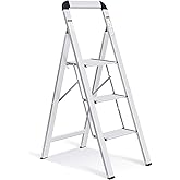 KINGRACK Aluminium 3 Step Ladder, Lightweight Step Stool with Non-Slip Pedals, Handrail, 330 LBS Foldable Step Ladder for Kit