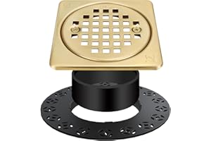Yaseingoo 4” Drain Grate Kit - Compatible with Schluter Kerdi-Drain Flange - Shower Floor Drain Kit with Adjustable Collar - Removable Square Drain Set - SUS 304 Stainless Steel Grate - Brushed Brass