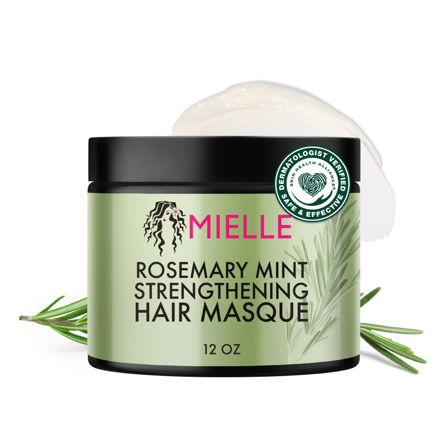 Mielle Rosemary Mint Strengthening Hair Mask for Damaged Hair - Deep Conditioning Treatment Enriched with Biotin, Honey & Coconut Oil - Helps Encourage Longer, Healthier Strands, 340 ml (Pack of 1)