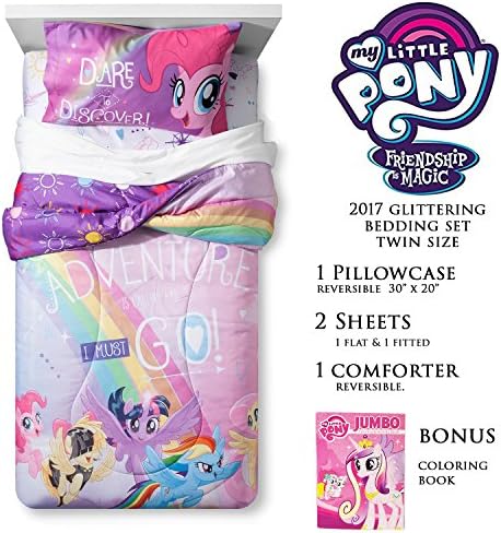 MY LITTLE PONY Premium Bedding Set Twin - Glittering Limited Edition Bundle - 4 Pieces - Christmas Deluxe Girl Gift 2017