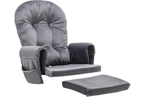 Paddie Glider Rocker Replacement Cushions Velvet with Storage, Rocking Chair Cushion Set with Ties, 5PCS, Dark Grey