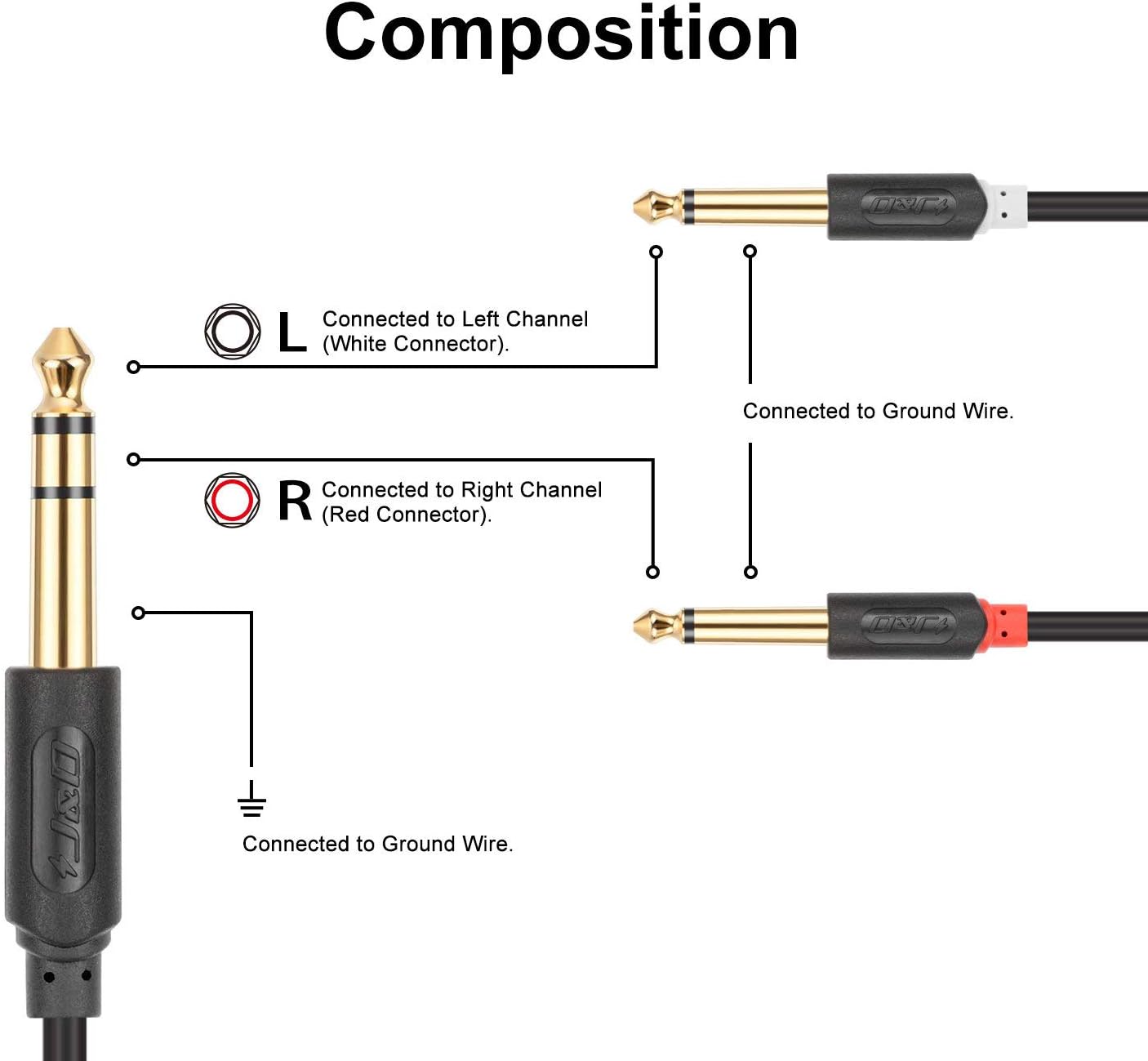 J&D 1/4 Inch TRS to Dual TS Y Splitter Cable - Image 3