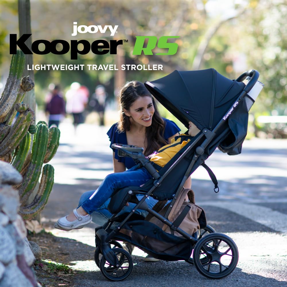 Joovy Kooper RS Lightweight Travel Stroller for Infants and Toddlers with One-Hand Fold, Magnetic Buckle, Multi-Position Recline, and Swing-Open Tray