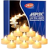 AGPTEK Timer Tea Lights No Flicker Flameless LED Tealights Candles 24 Pack Battery Operated Long Lasting Tealights for Wedding Holiday Christmas Party Home Decoration Warm White