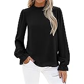 CFLONGE Women's Blouse Ruffle Long Sleeve Tops for Women Trendy 2025 Fall Fashion Shirts Business Work Tunic Going Out Tops