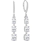 Aprila Women 925 Sterling Silver Birthstone 3-stone Leverback Drop Dangle Earrings 5A Cubic Zirconia Jewelry for Her