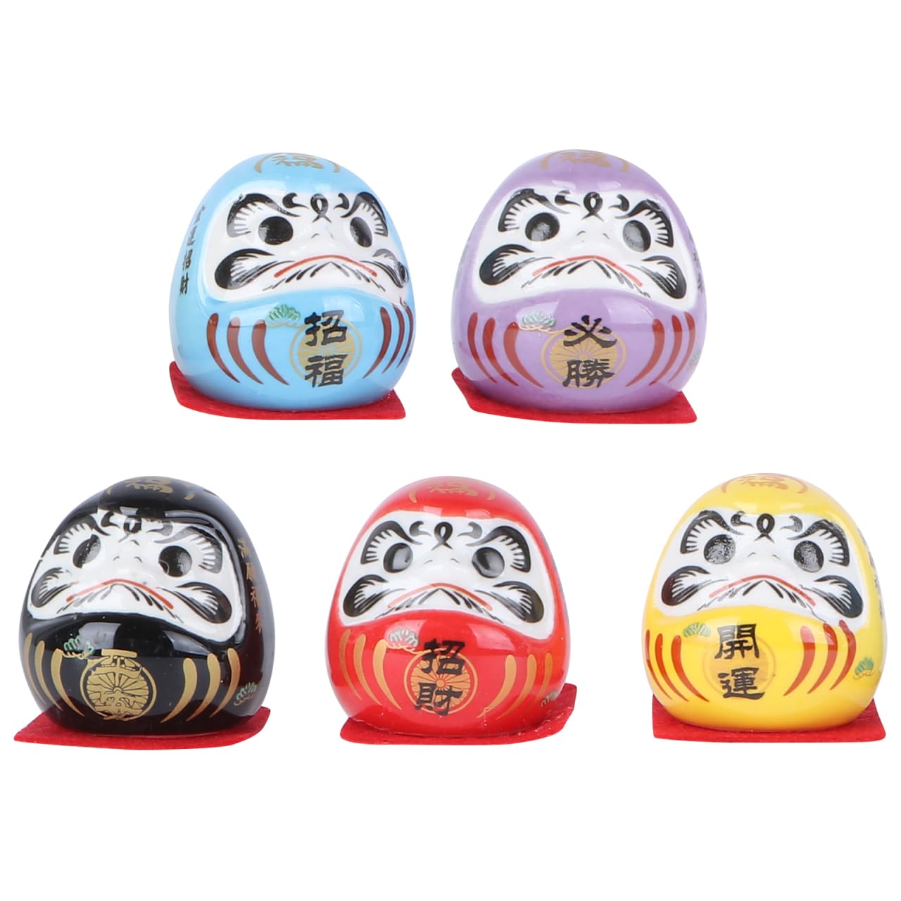 Amosfun Japanese Daruma Doll, 5pcs small Daruma Figurine, Ceramic Adornment for Desktop, Car Dashboard Decoration Japanese Lucky Statues(4.5cm)
