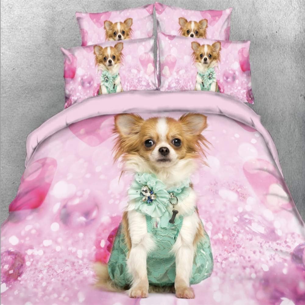 FENGWUTANG 4-Piece Bed Sheet Set 3D Dog Printing Wrinkle Fade Resistant for Twin Full Queen King