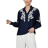 YOGINGO Women's Floral Embroidered Tops Boho Long Sleeve Shirts Summer V Neck Peasant Blouses Fashion Casual Clothes 2026