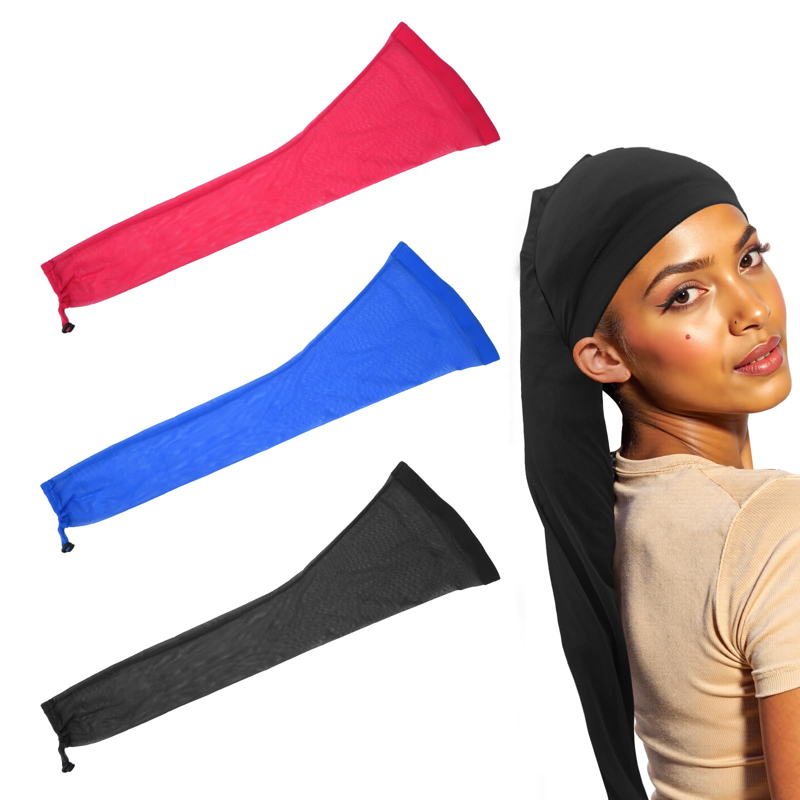 Photo 1 of Hair Weave Sleeve for Locs - Breathable Loc Sleeve for Braids and Hairweave, Fashionable Design - Haircare Haircharms With Elastic Band (Black)