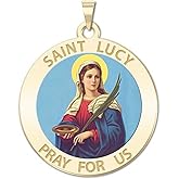 PicturesOnGold.com Saint Lucy Religious Medal Color - 2/3 Inch Size of Dime, Solid 14K Yellow Gold