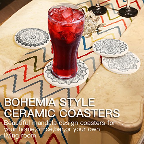 IPHOX Drink Coasters - Absorbent Stone Coasters Set with Cork Base, Avoid Scratching Furniture, Suitable for Kinds of Mugs and Cups, 4 Pack (Mandala style #1) - Thumbnail 2