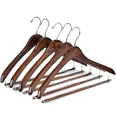 Quality Hangers Wooden Hangers Beautiful Sturdy Suit Coat Curved Hangers Great for Travelers Heavy Duty Hanger with Locking Bar - Retro Finish (5)