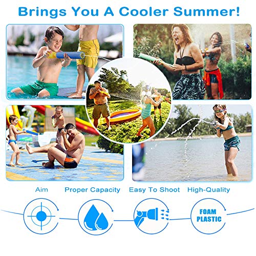 Creatck Water Gun, 4 Pack Water Guns for Kids Soft Foam Water Blaster Summer Pool Toys for Child Adults - Family Game Expert (Ramdon Color Handle)