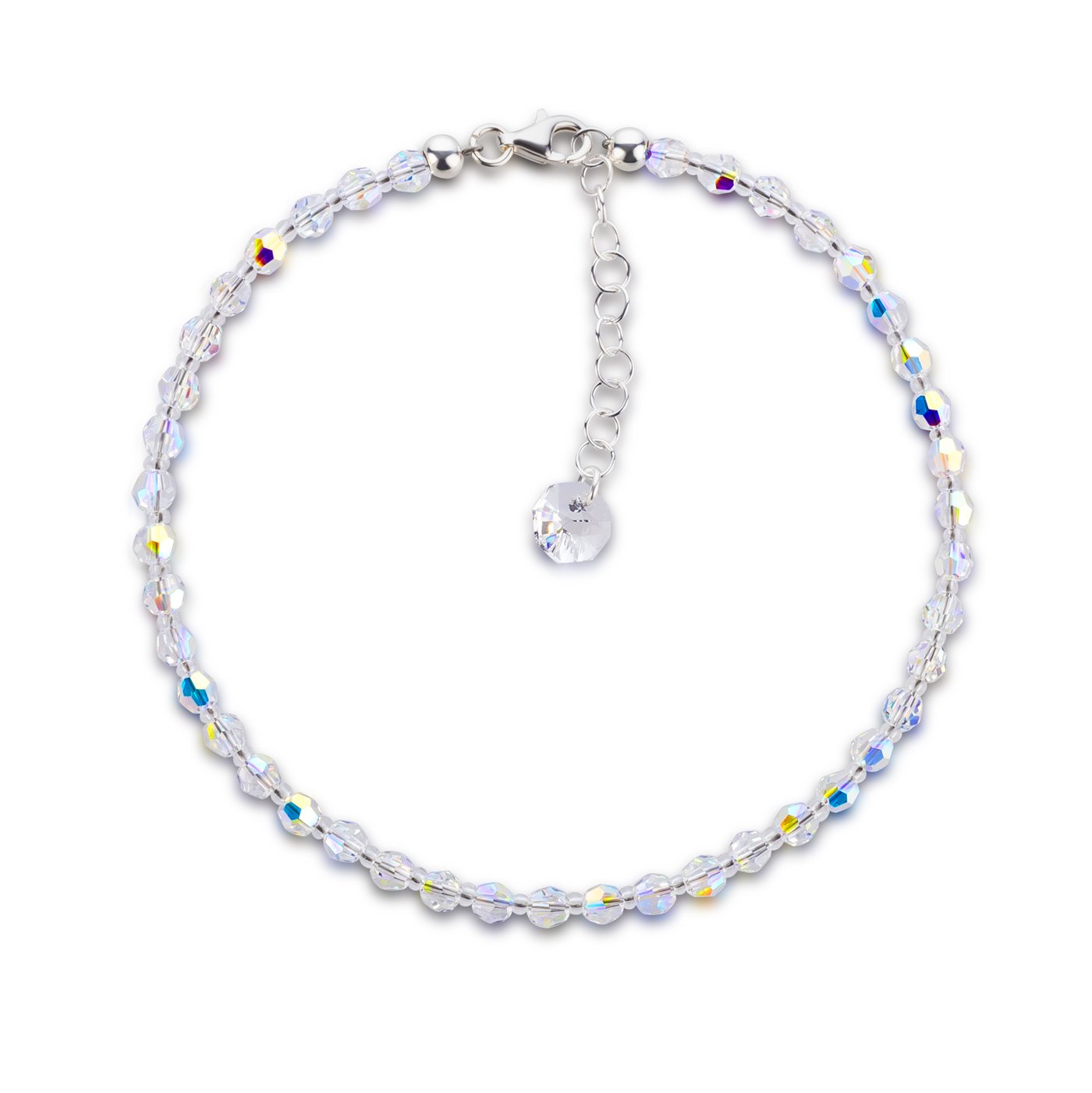 Schöner-SD Anklet Made of Sparkling Crystal Beads in Crystal Aurora Boreale