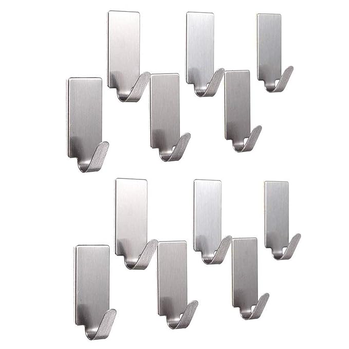 AmigozZ Multipurpose Small Rectangular Stainless Steel Adhesive Hooks - Load Capacity Upto 1 Kg