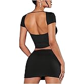 Milumia Women's Sexy Y2K Two Piece Outfits Going Out Crop Top and Bodycon Mini Skirt Set