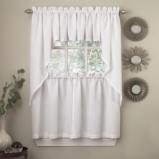 Amazon Com Fancy White Solid Opaque Ribcord Kitchen Curtains