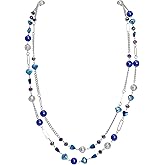 Bocar Beaded Necklace, 2 Layer Long Link Chain Necklace Crystal Beads for Women, Choker Jewelry Gift