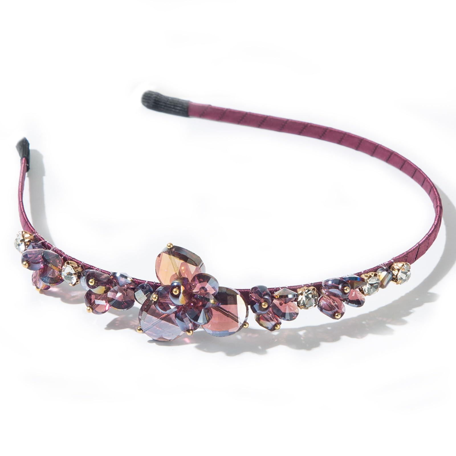 Qiwenr Crystal Headband, Crystal Side Headband, Pink Rhinestone Hair Bands, Great Headpiece for Prom, Party