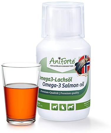 AniForte Omega-3 Lachsöl für Hunde, Katzen 100ml - Kaltgepresst, Reich an Omega 3 und Omega 6 Fettsäuren, Fischöl Barf Ergänz