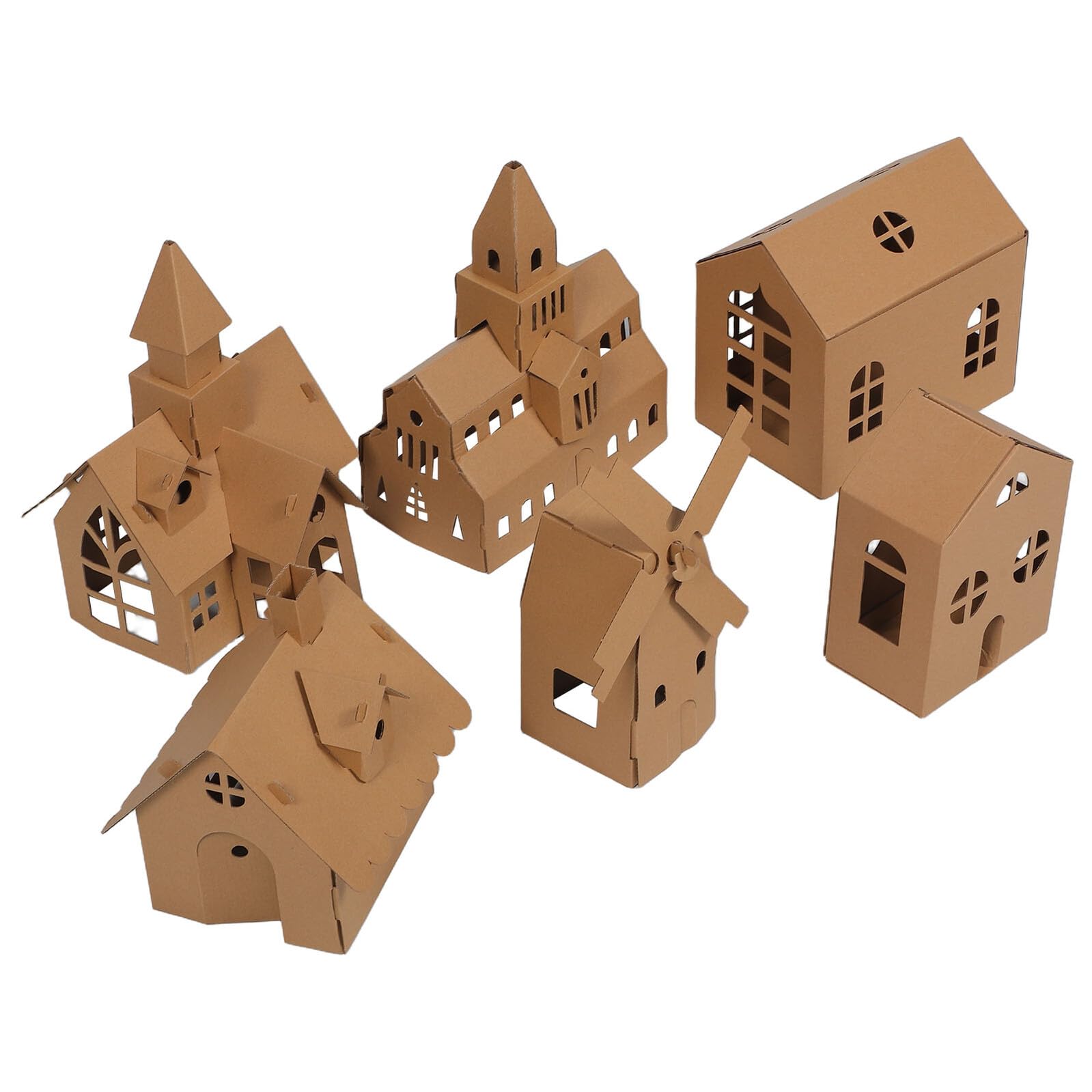 Healifty 6Pcs DIY Cardboard House Kit for Kids Miniature Paper Model Building Set with Blank Coloring Panels Portable Lightweight Craft for Creative Family Fun and Educational Play