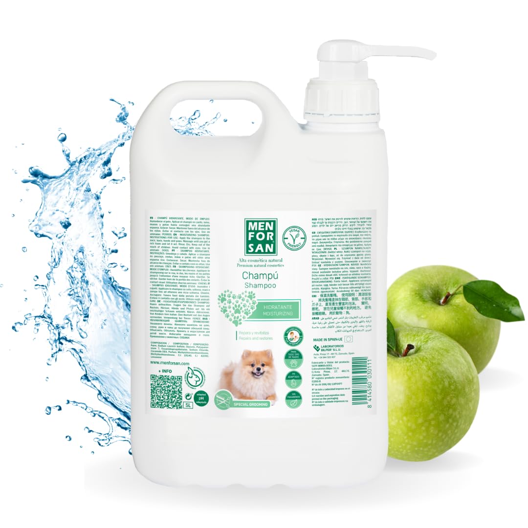 MENFORSAN Moisturizing Shampoo for Dogs | Moisturizes in depth | Provides shine | Revitalizes and Repairs | Eliminates Bad Odors | Apple | 5L